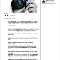 Caen un 20% las fusiones y adquisiciones en Amrica Latina hasta abril: solo Argentina y Colombia crecen en capital movilizado